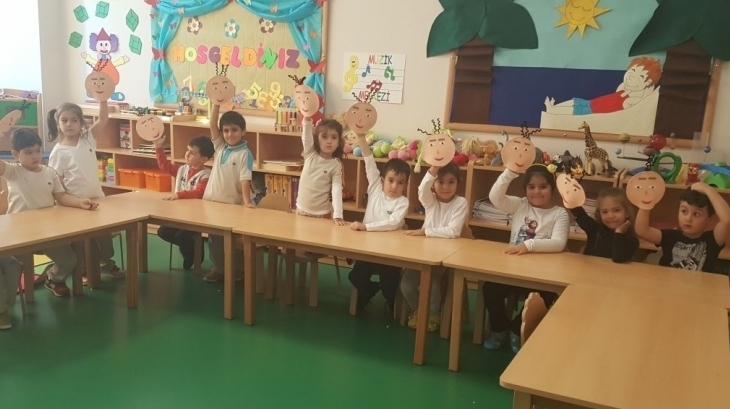 Eryaman Okyanus Koleji Okul Öncesi Kademesi Yıldızlar Sınıfı İngilizce Dersinde Duyguları Tanıtan El Maskesi Yaptılar