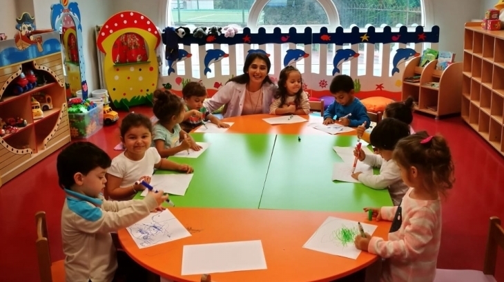 Halkalı Okul Öncesi Çiçekler Grubu Öğrencileri İngilizce Dersinde.