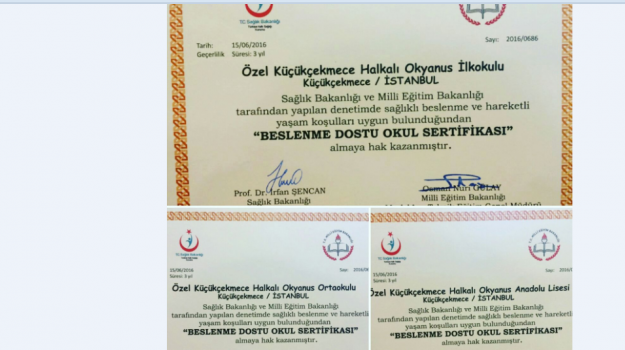 Halkalı Okyanus Koleji  Tüm Kademeleri “Beslenme Dostu Okul Sertifikası“ Almaya Hak Kazandı