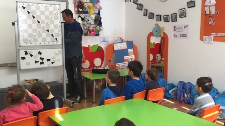 Okul Öncesi Deniz Yıldızı Grubu Öğrencileri Satranç Dersinde