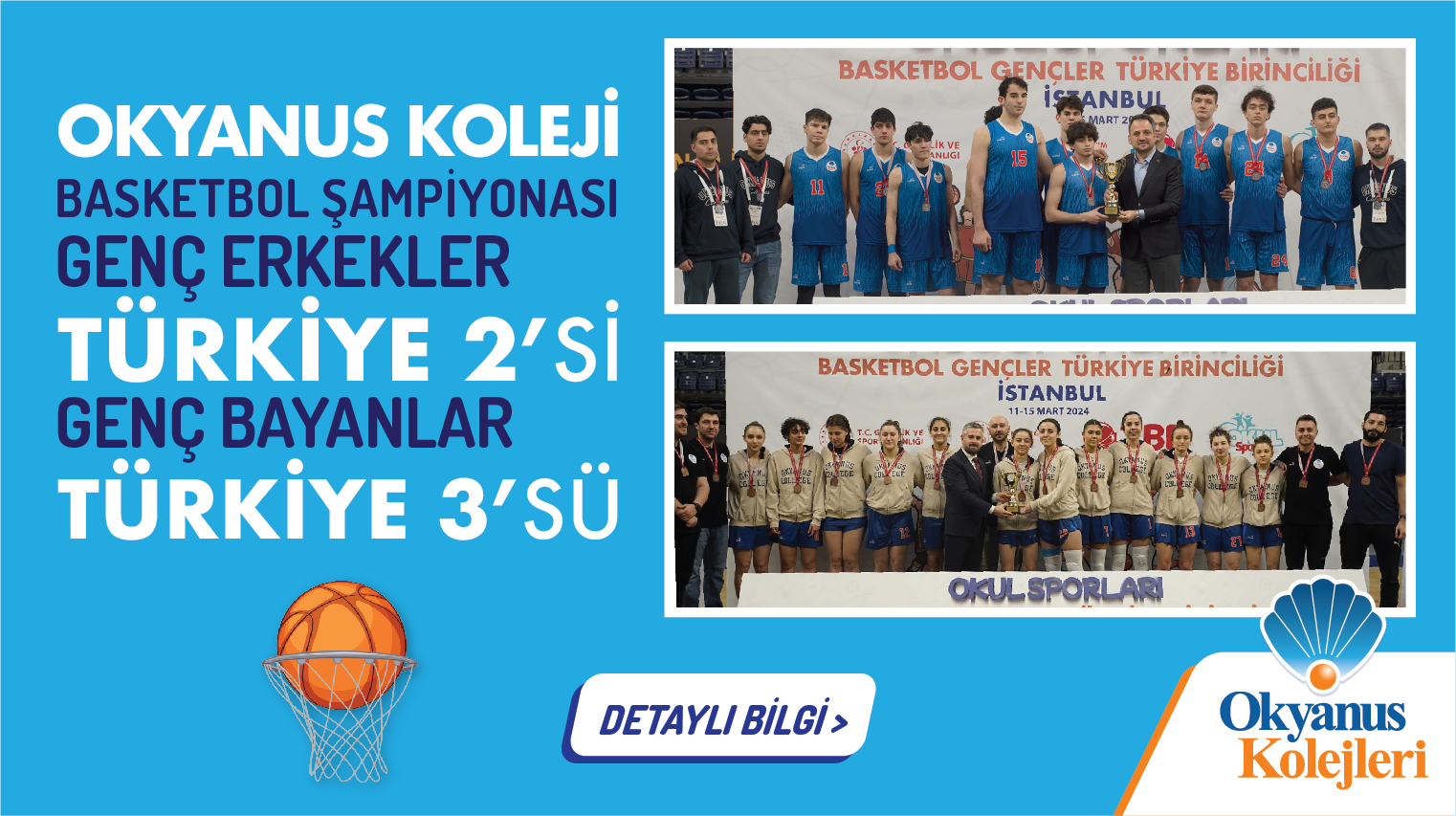 GENÇ ERKEKLER VE GENÇ BAYANLAR TÜRKİYE ŞAMPİYONASI BASKETBOL MÜSABAKALARINDA OKYANUS KOLEJLERİNDEN TÜRKİYE 2.liği ve TÜRKİYE 3.lüğü