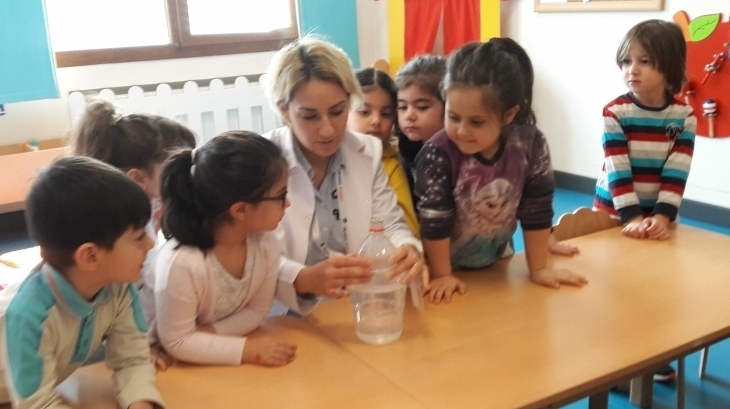 İncek Okyanus Okul Öncesi Yunuslar Grubu Fen ve Doğa dersinde Zıplayan para deneyi yaptılar.