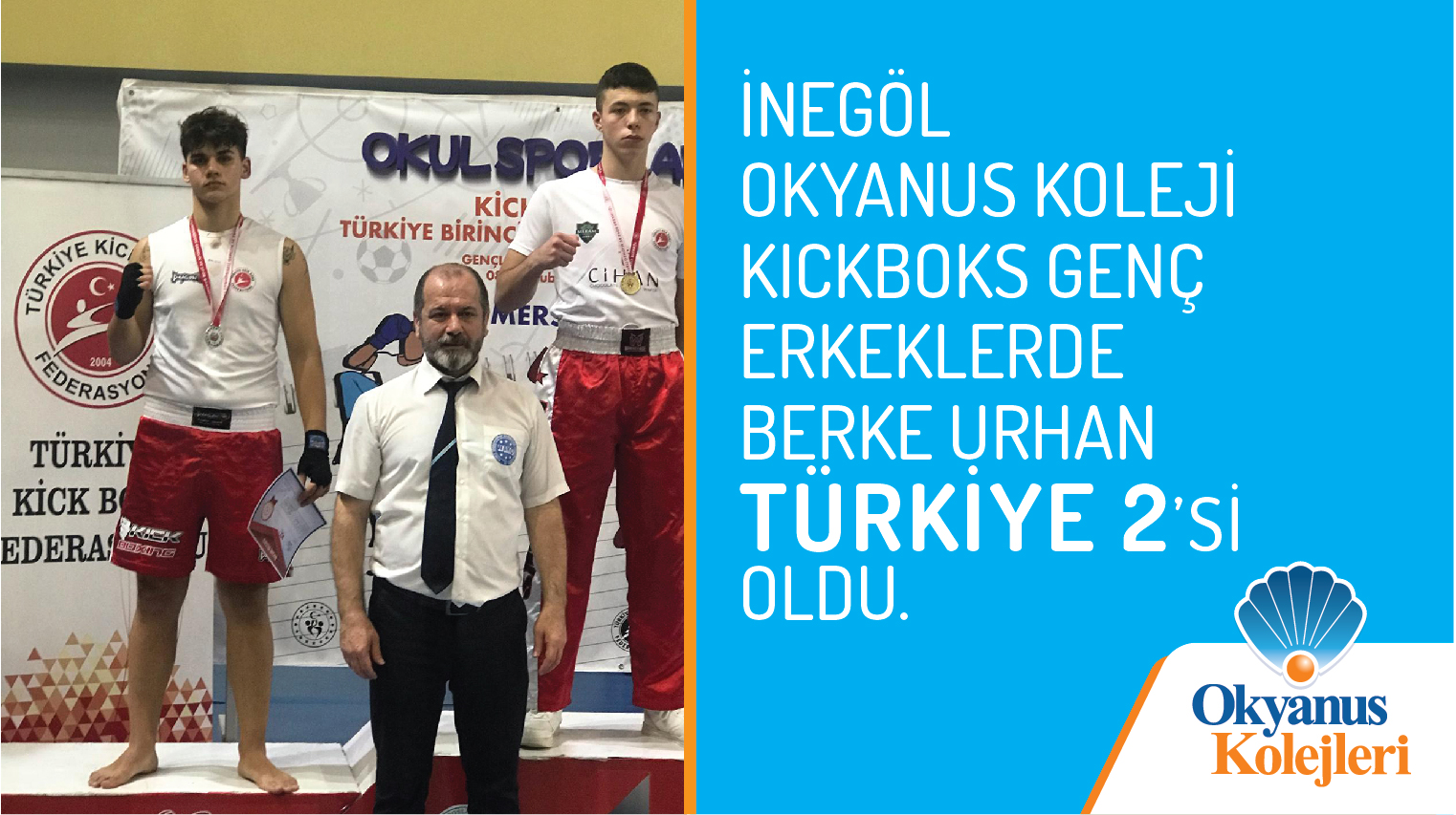 İNEGÖL OKYANUS KOLEJİ KICKBOKS ERKEKLERDE TÜRKİYE 2.Sİ OLDU