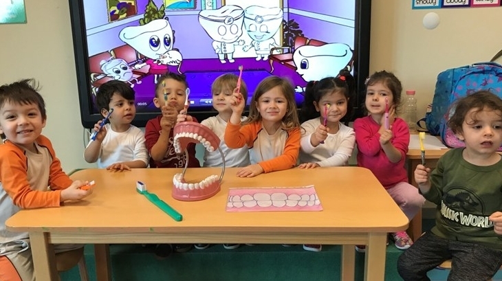 Mavişehir Okyanus Koleji Okul Öncesi Denizyıldızları Grubu Dişlerini Fırçalıyor