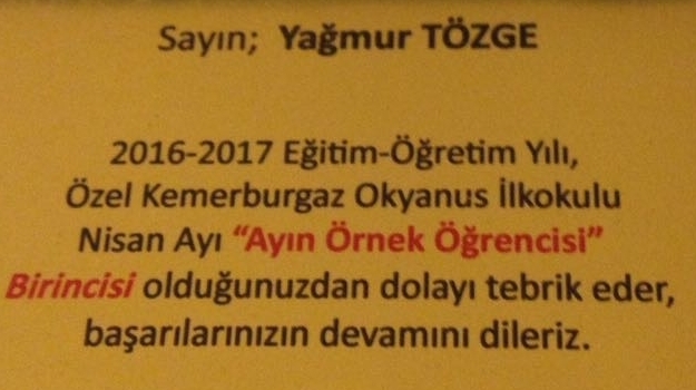 Kemerburgaz Kampüsü İlkokulu Nisan Ayı Örnek Öğrencileri Belli Oldu