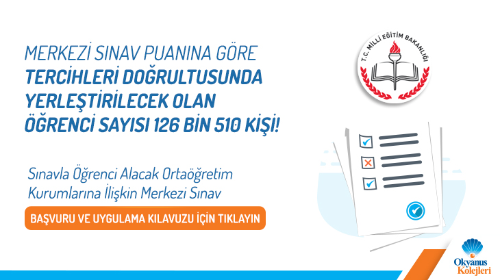 Merkezi Sınav Puanına Göre Tercihleri Doğrultusunda Yerleştirilecek Olan Öğrenci Sayısı 126 bin 510 Kişi