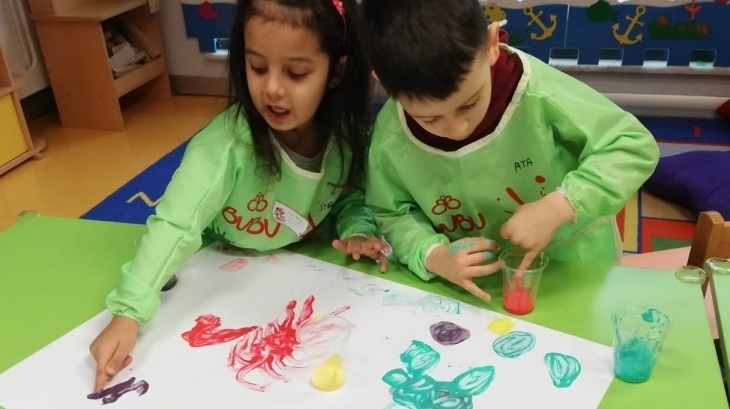 Halkalı Okul Öncesi Güneş Grubu Öğrencileri Sanat Etkinliği Dersinde.