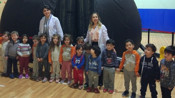 İncek Okyanus Okul Öncesi Çiçekler Grubu Öğrencileri Okulda Hazırlanan "Uzay Küresi Planetaryum"Etkinliğine Katıldılar.