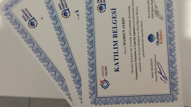 Mimarsinan Kampüsü Liseli Lider Öğrencileri Organizasyon Yönetimi ve Liderlik Eğitimi Katılım Belgelerini Aldı